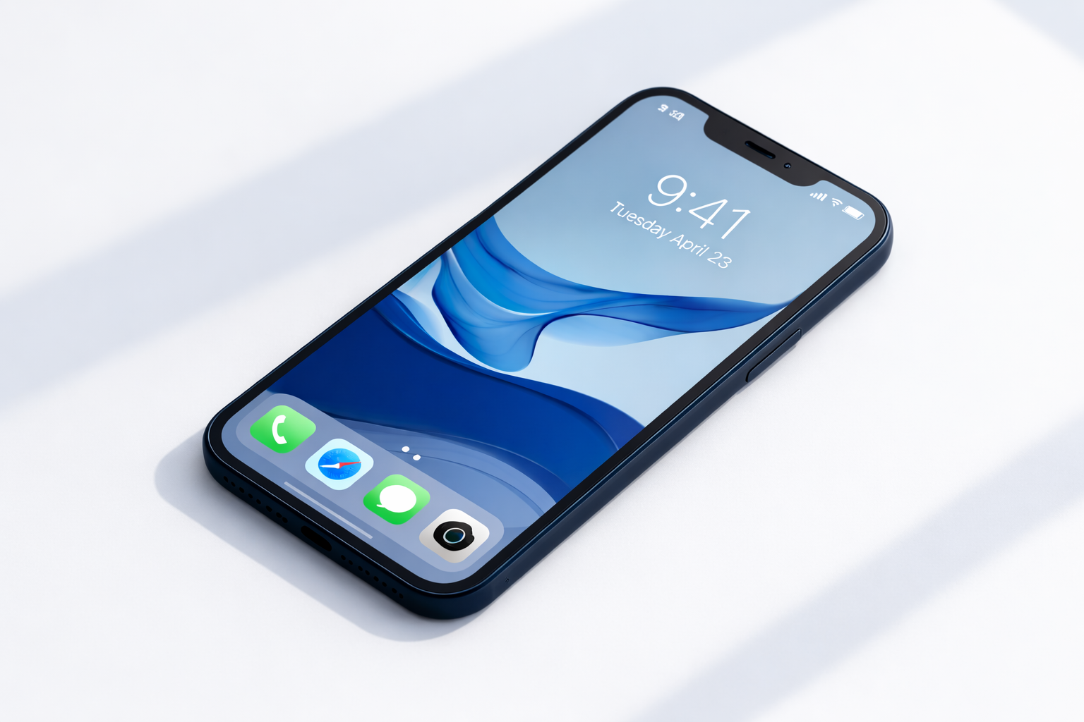 Modern smartphone displaying blue abstract wallpaper, highlighting productivity and AI apps for entrepreneurs to streamline operations and enhance business growth